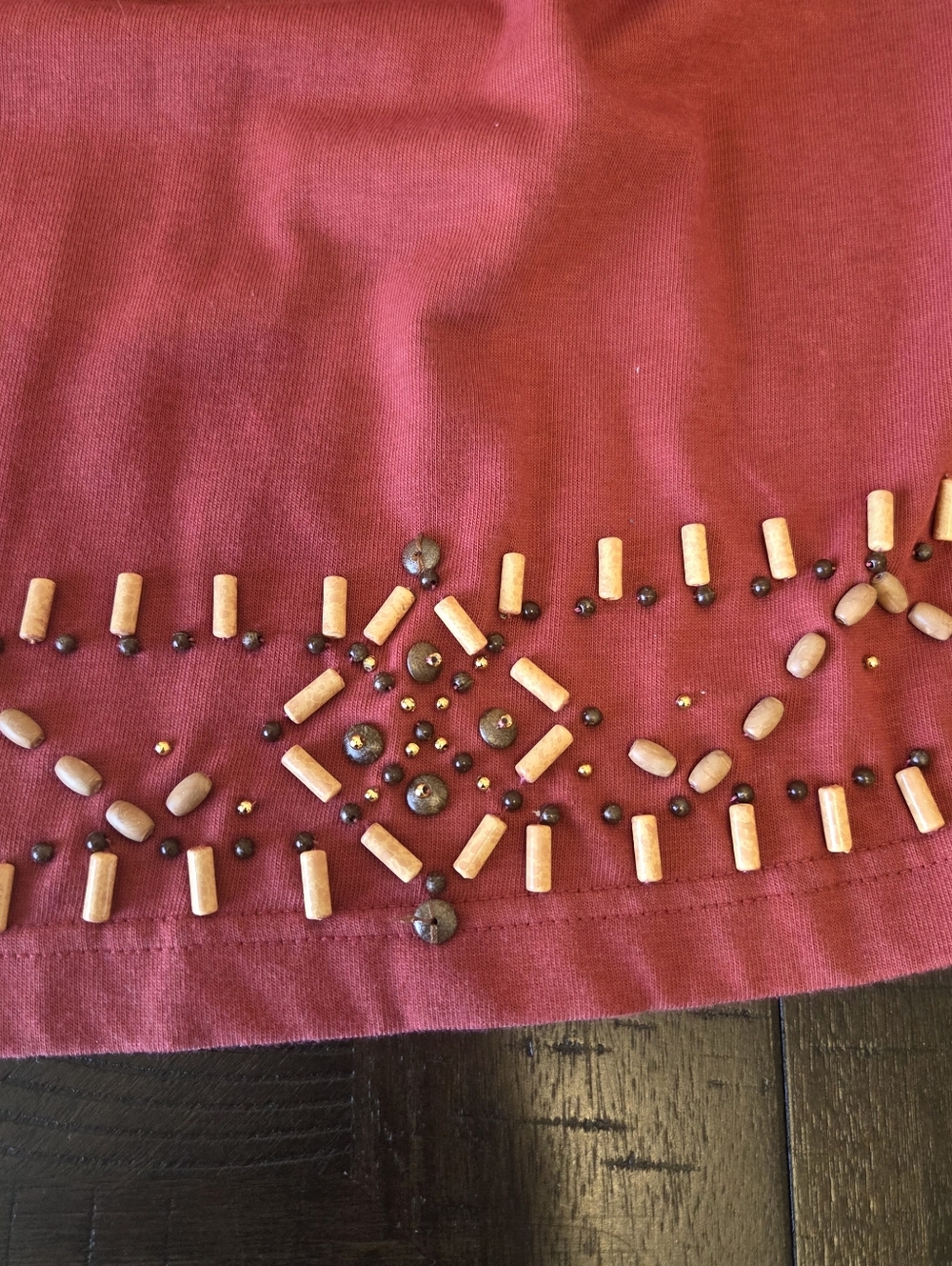 Vintage Ashley Hill Terracotta Tiered Maxi Skirt with Beaded Hem - Size Large